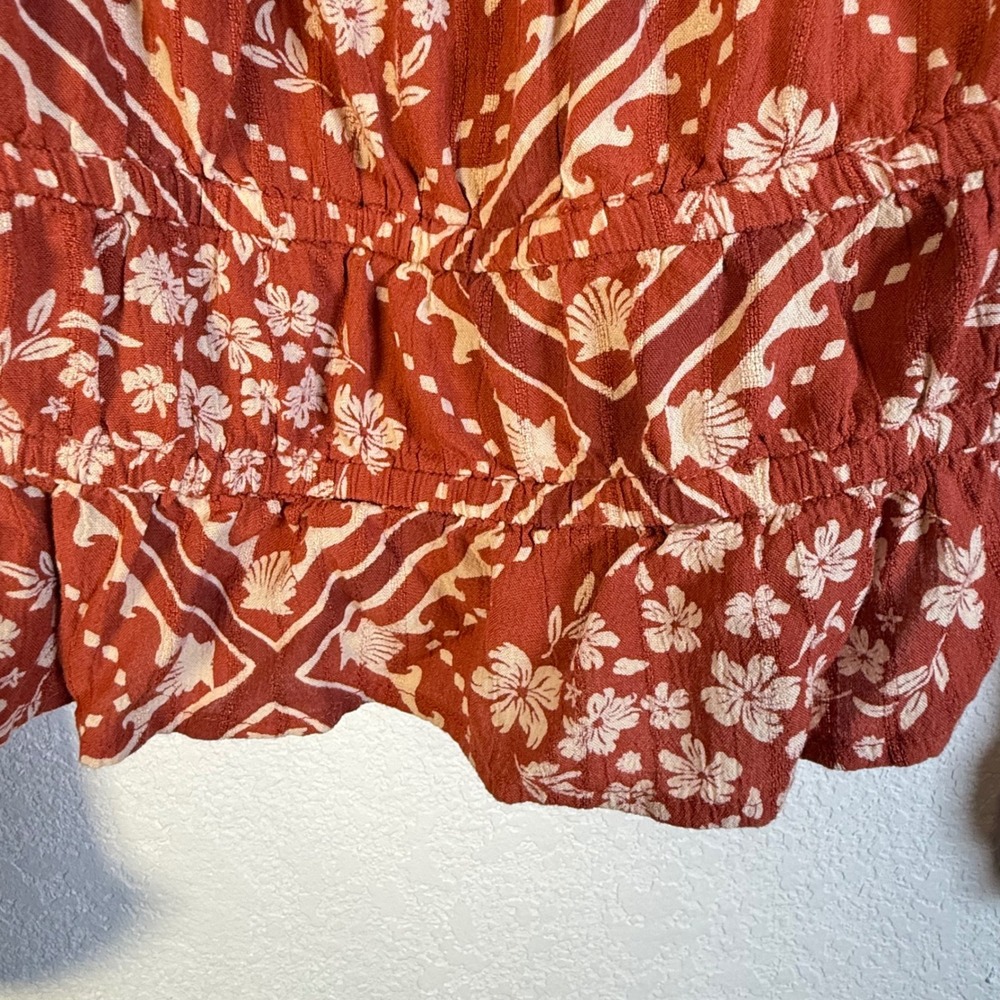 Rip Curl Womens cropped Blouse Long Sleeve Rust Floral Boho Size L - Picture 4 of 6